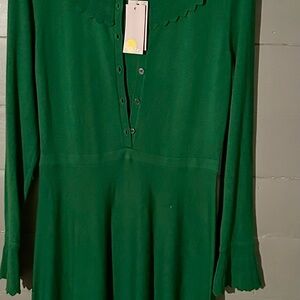 Boden Green Bell Sleeve Plunge Neck Sweater Dress